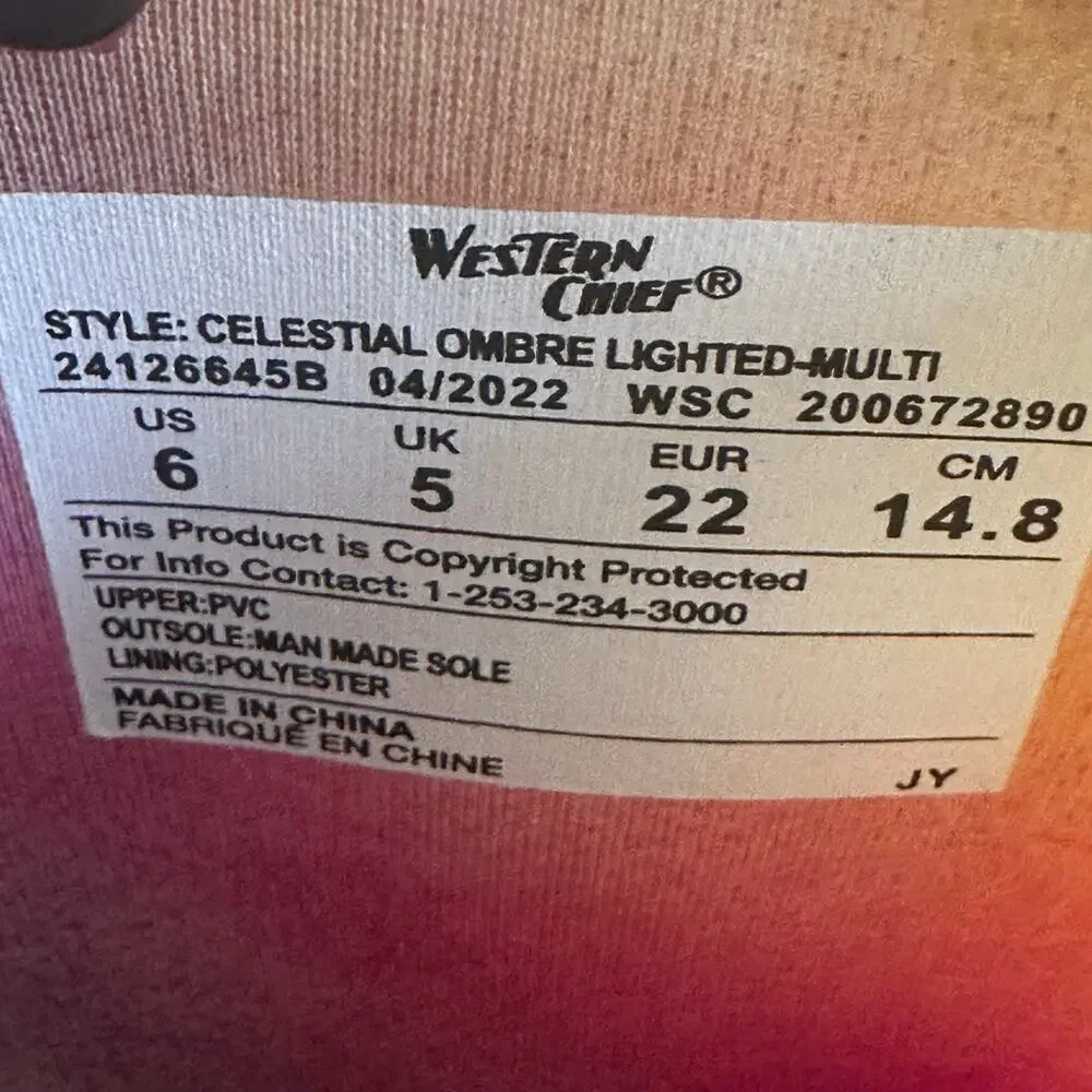 Western Chief Kids Celestial Ombre Lighted Waterproof Boots sz 6